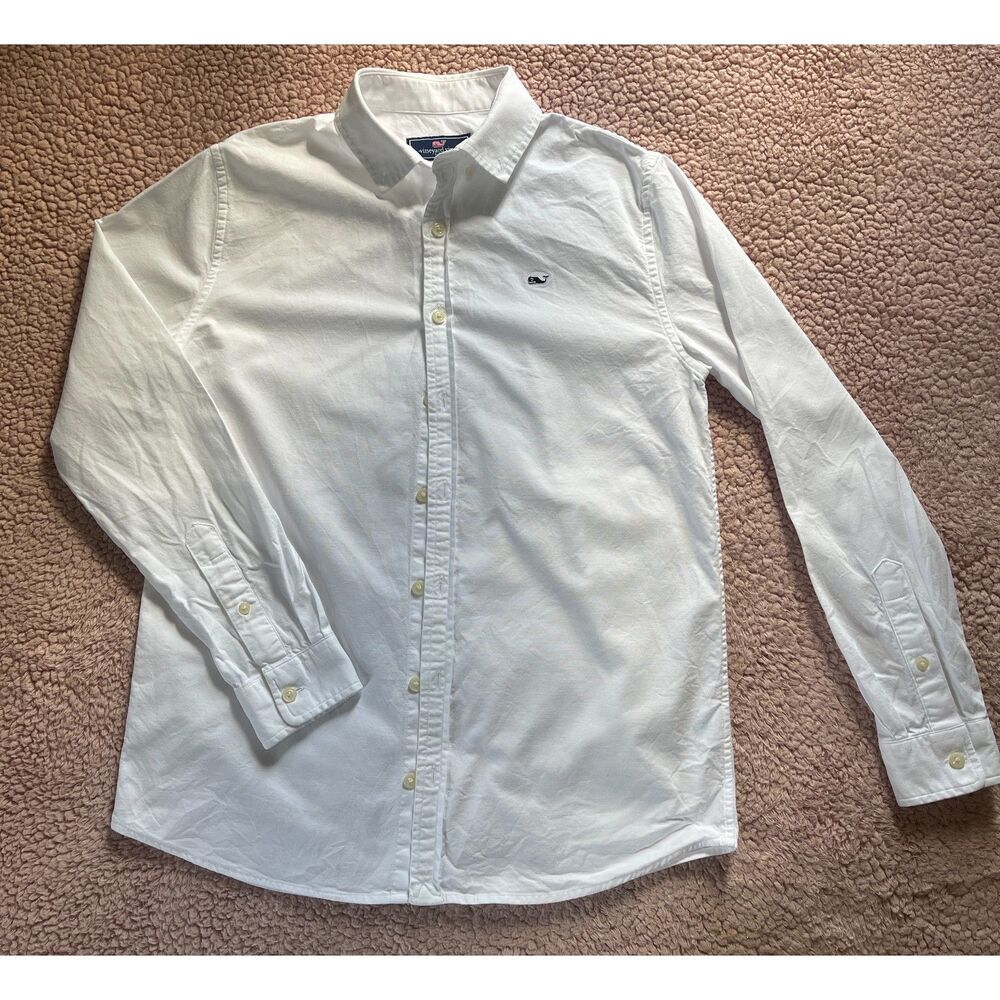Vineyard Vines Youth L (10/12) White Long‑Sleeve Button‑Down Shirt | Whale Shirt